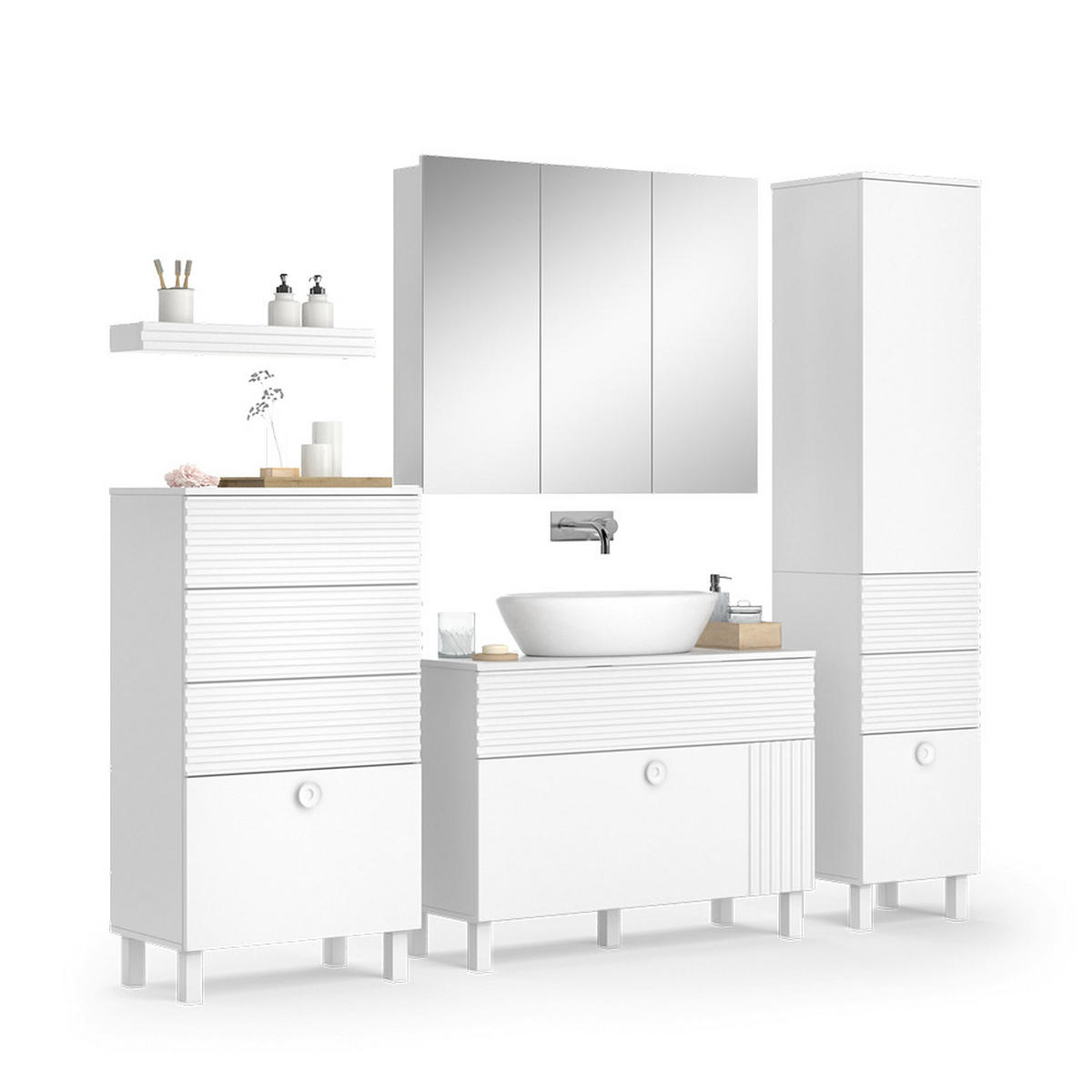 BADMÖBEL-SET Sola Weiß 4 Teile - Weiß, Holzwerkstoff (100/72/37cm) - Vicco