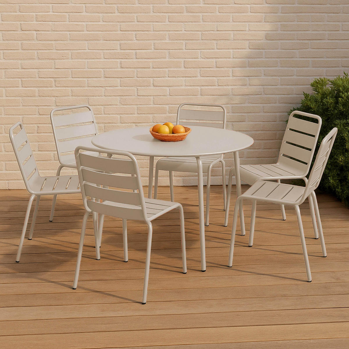 GARTENSET 7-tlg., Elfenbeinfarbe - Beige, Metall - Oviala