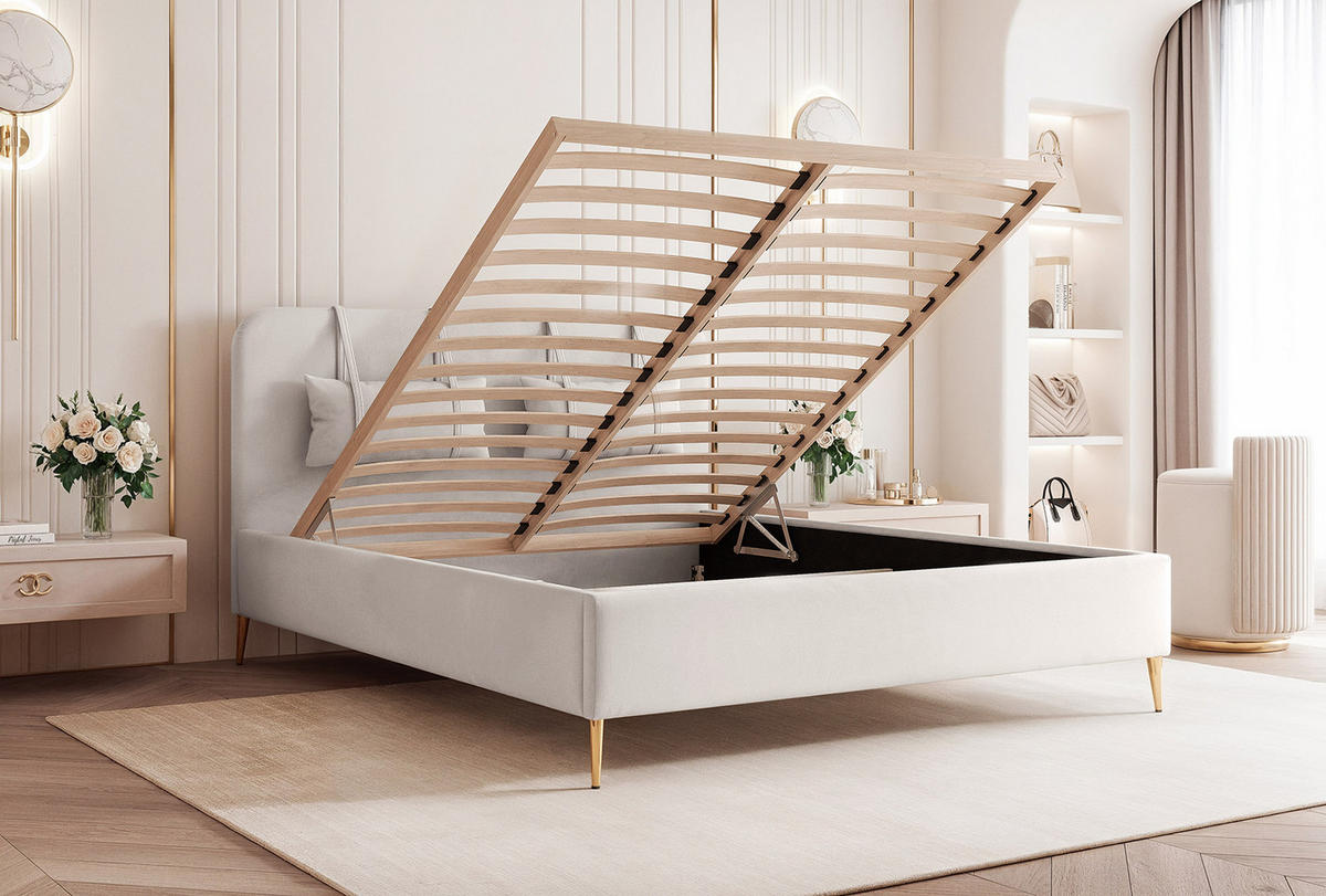 POLSTERBETT Rexal 160x200 cm, Cremeweiß - Ecru, Textil (200/160cm) - Fedve