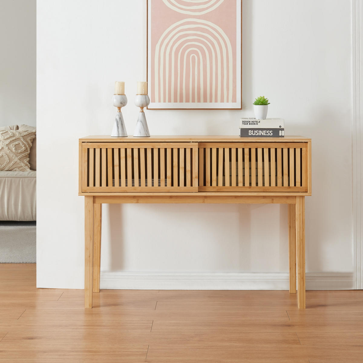 KONSOLENTISCH Ypäjä - Naturfarben, Holz (110/39/80.5cm) - [en.casa]