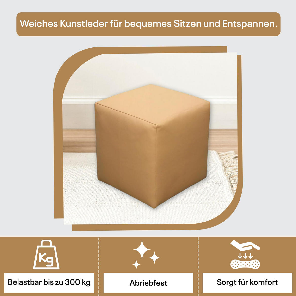 SITZWÜRFEL 40 x 40 x 40 cm Beige aus Kunstleder mit Holzwerkstoffrahmen - Beige, Leder (40/40/40cm) - Best For Home