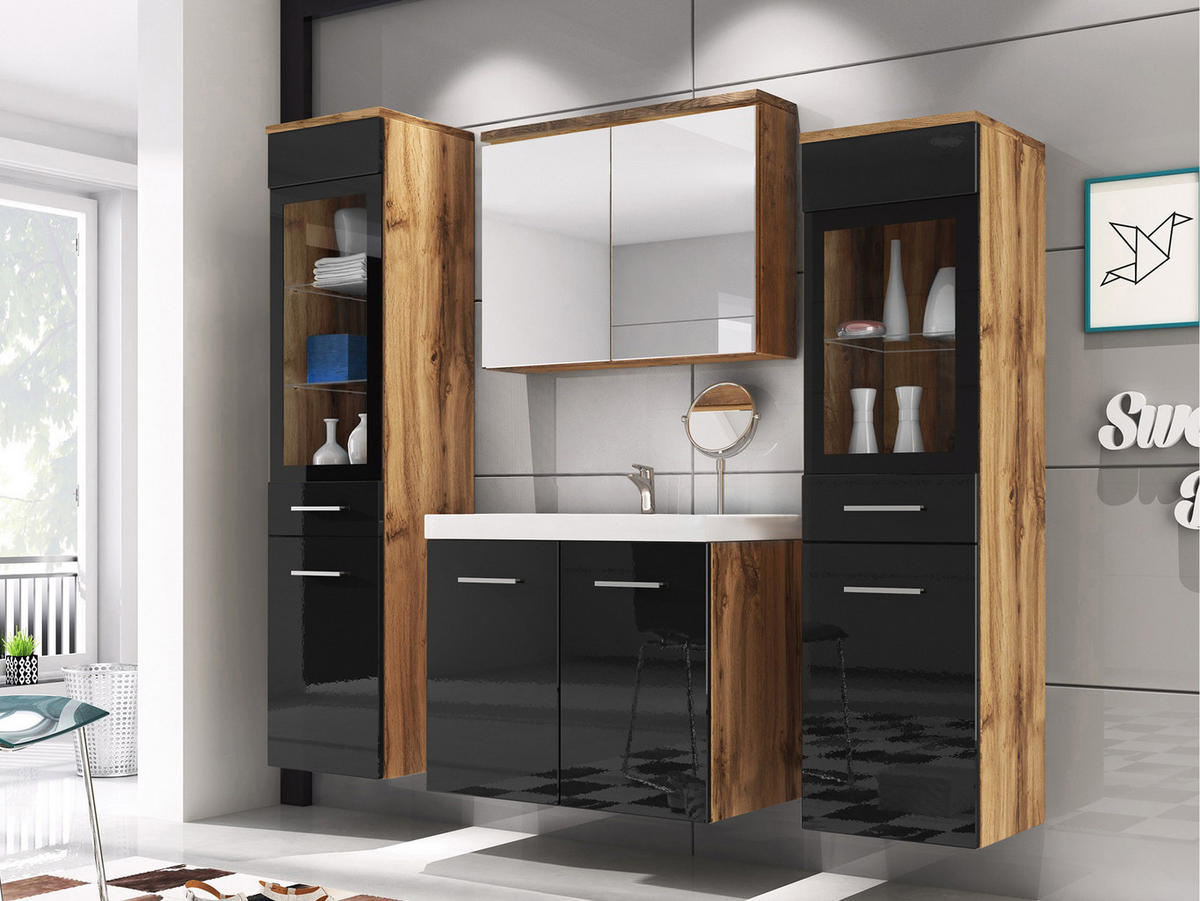 BADMÖBEL-SET Madrit II - Silberfarben/Eiche Wotan, Holzwerkstoff/Kunststoff (132/132/30cm) - MIRJAN24