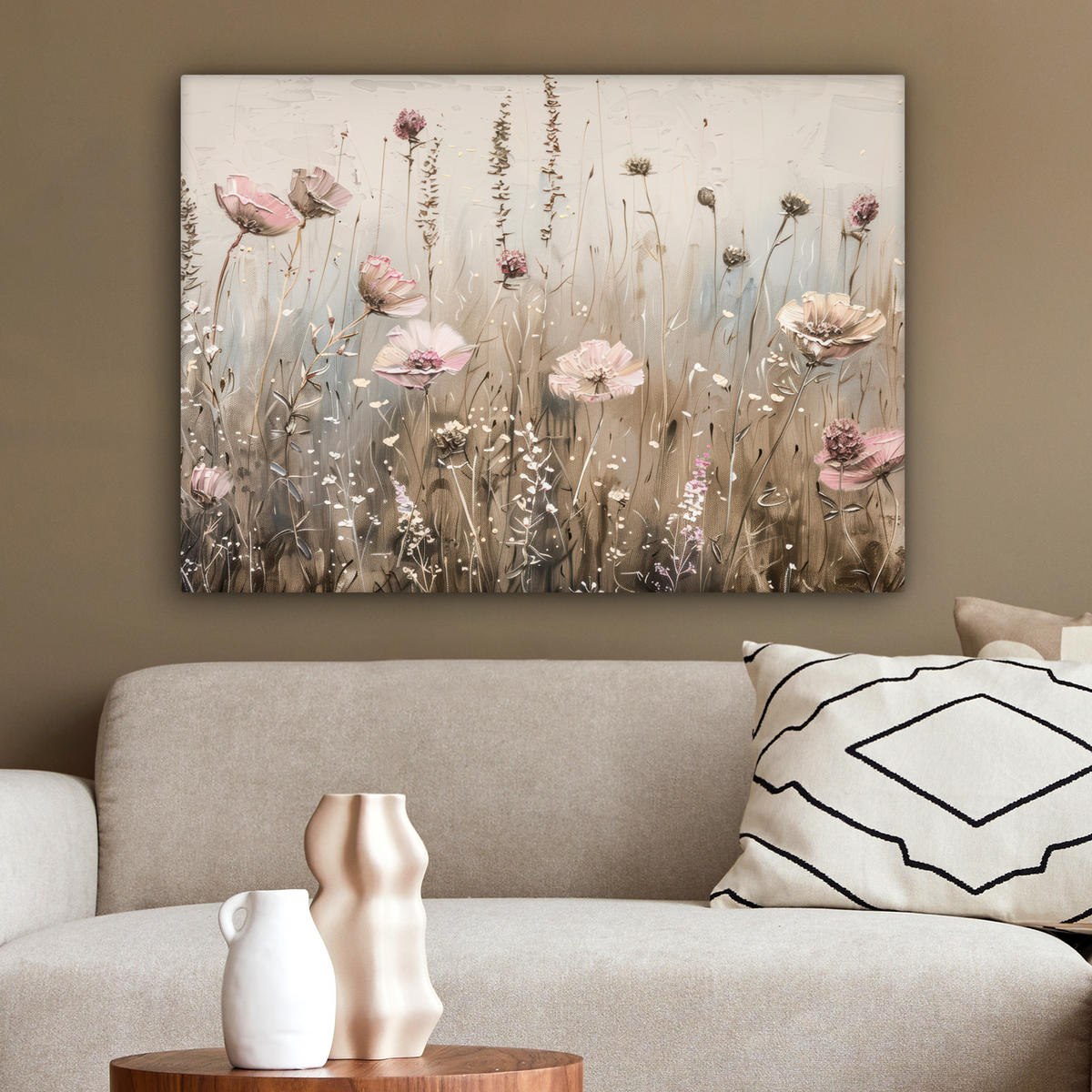 LEINWANDBILD Blumen - Rosa - Modern - Beige Wandbilder 80x60 cm - Beige, Textil (80/60cm) - MuchoWow