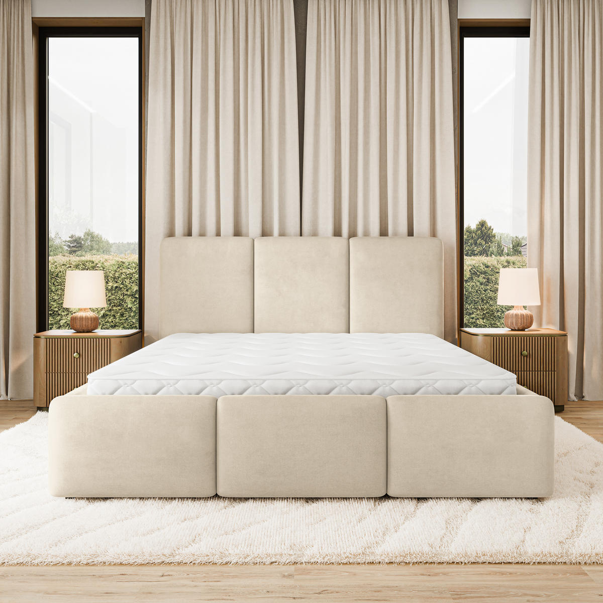POLSTERBETT MORENA MGV 180x200 cm mit Bettkästen - Beige - Beige, Holz (180/200cm) - MASSENO