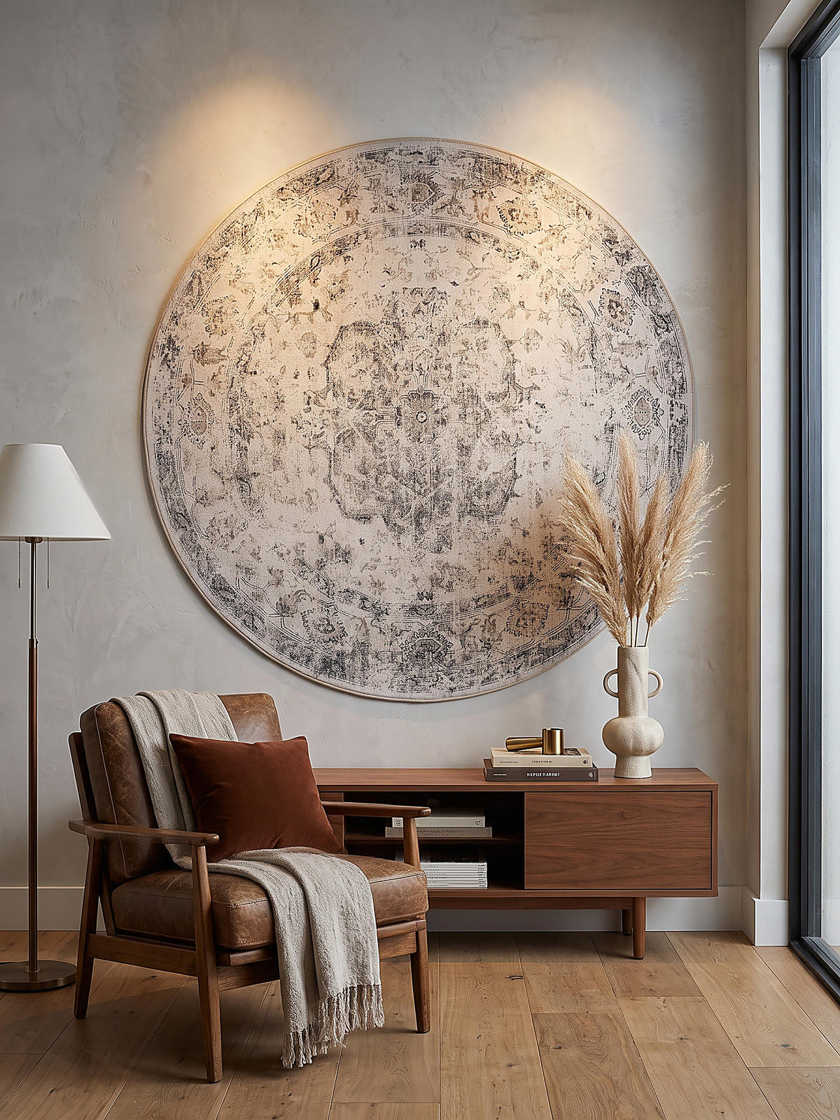TEPPICH Kurzflor, waschbar, mit floralen Ornamenten, VERNANTE in Beige-Grau, Ø 160 cm - Beige, Textil (160/160cm) - KADIMA DESIGN