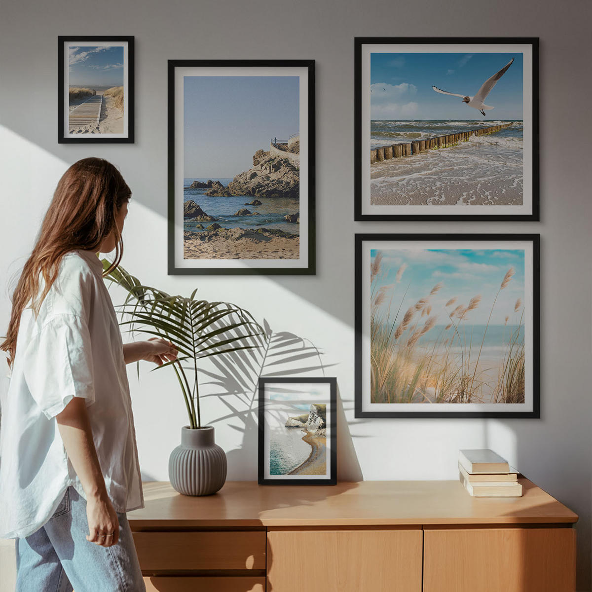 WANDBILDER 5er-Set - 50x50 cm & 20x30 cm & 40x60 cm Schwarzer Rahmen - Tropische türkisfarbene Inseln - Schwarz, Kunststoff (40/60cm) - ArtPrintCave