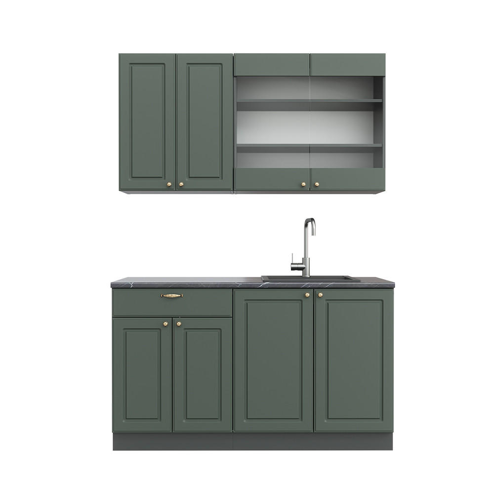 SINGLEKÜCHE Fame-Line Grün-Gold Landhaus/Anthrazit 140 cm AP Anthrazit - Anthrazit/Grün, Holzwerkstoff (140/81.6/60cm) - Vicco