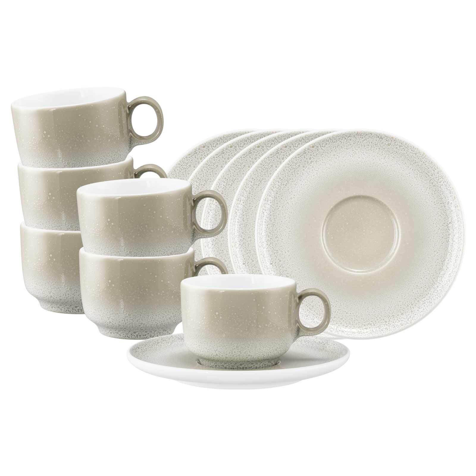 KAFFEETASSEN MIT UNTERTASSEN Sento Home Aura cream 210 ml 6er Set - Creme, Keramik (0.21L) - Seltmann Weiden