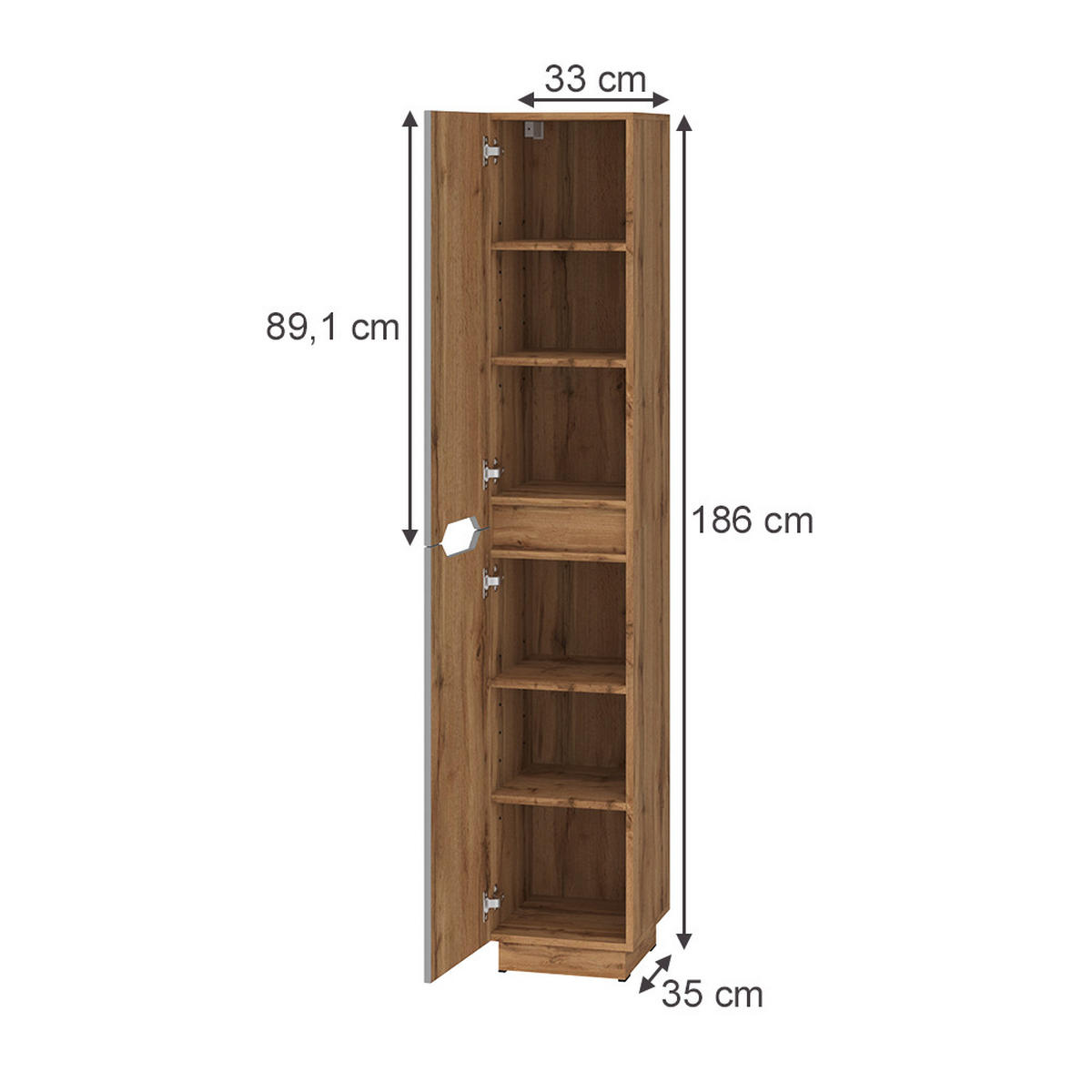 BADSCHRANK Lotta Eiche/grau gestreift 33 x 186 cm mit 2 Türen - Eichefarben/Grau, Holzwerkstoff (33/186/35cm) - Vicco