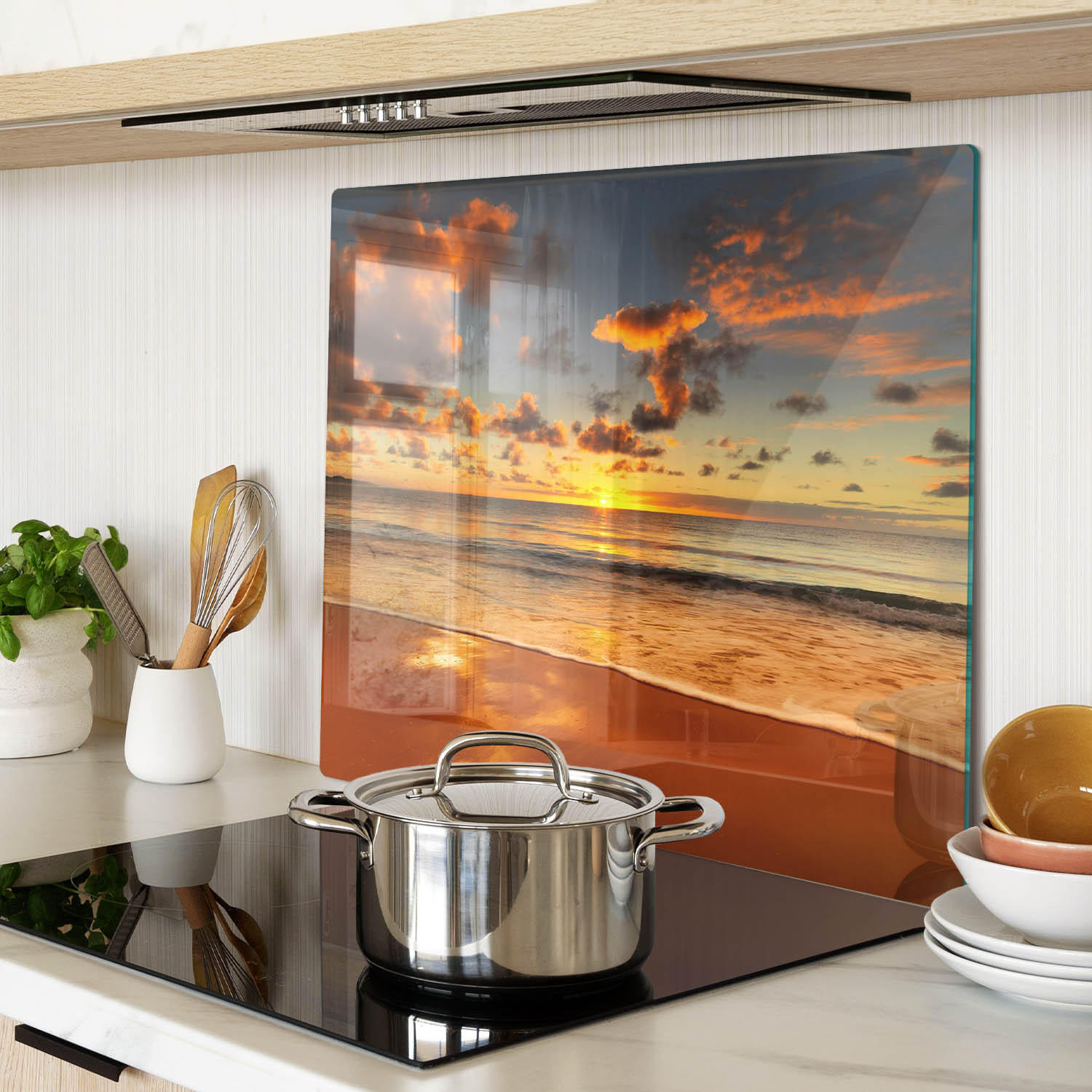 GLASPLATTE 60x52 cm Sonnenstrand - Orange, Glas (60/0.4/52cm) - TULUP