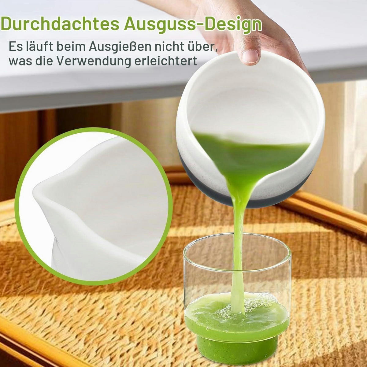MATCHA Set 5-teiliges Set mit Schale, Besen und Löffel - Schwarz, Keramik (18.2/12.7/20.5cm)
