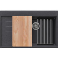 SPÜLBECKEN Sydney, 2-er set Anthrazit 78/50 cm 1 Becken + Ablauf-Set + Küchenzubehörset ab 60er Unterschrank - Chromfarben/Anthrazit, Kunststoff (78/20/50cm) - Primagran