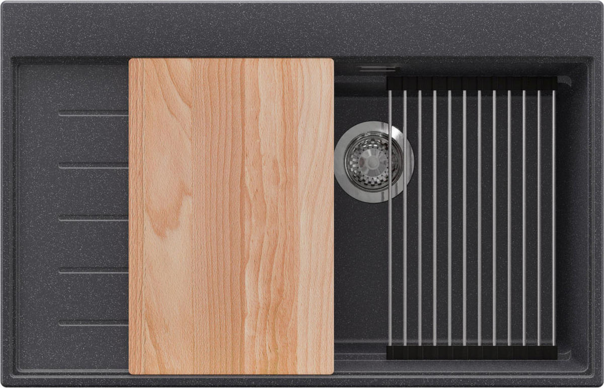 SPÜLBECKEN Sydney, 2-er set Anthrazit 78/50 cm 1 Becken + Ablauf-Set + Küchenzubehörset ab 60er Unterschrank - Chromfarben/Anthrazit, Kunststoff (78/20/50cm) - Primagran