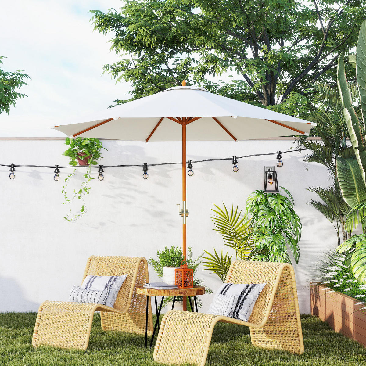 SONNENSCHIRM rund Ø270/250 cm DE-11501 Holz Beige - Beige, Textil (270/270cm) - ComfortXL