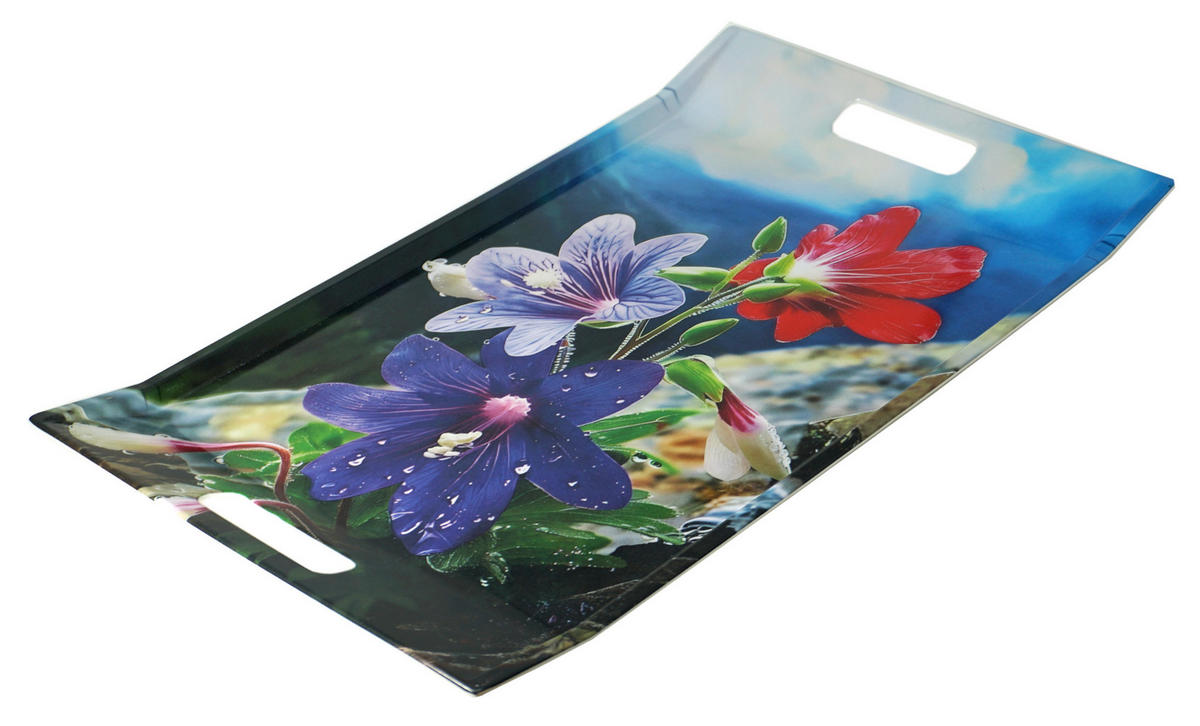 TABLETT Bergblume, rechteckige Serviertablett mit Griff 47x31 cm - Blau, Kunststoff (31/3/47cm) - Lashuma