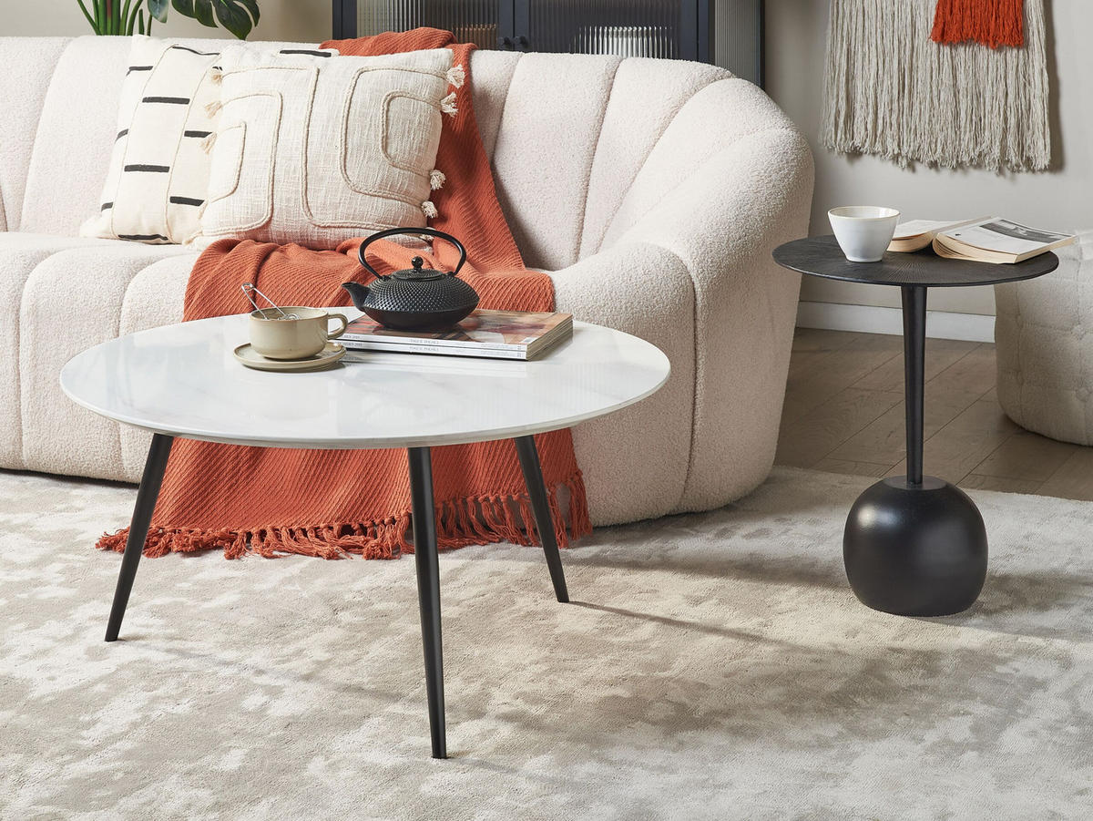 COUCHTISCH Marmor Optik weiß/schwarz 79 cm Effie - Schwarz/Weiß, Holzwerkstoff (79/61/40cm) - Beliani