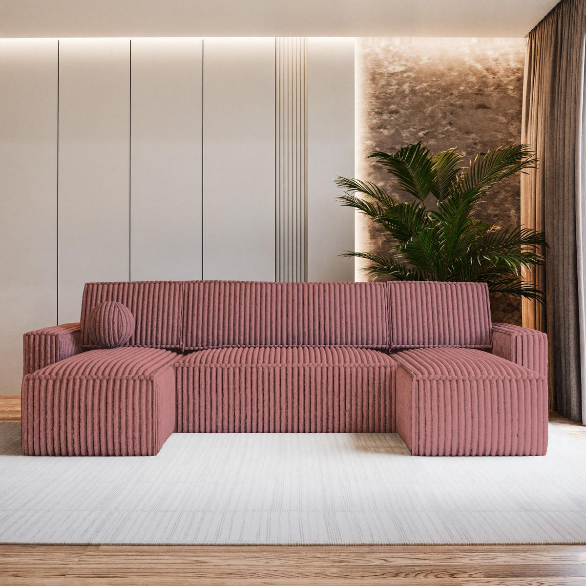 ROHOVÁ SEDAČKA PESANO starorůžová - šedá/starorůžová, dřevo/textil (306/140cm) - MASSENO