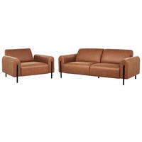4-SITZER-SOFA Set Lederoptik goldbraun Askim - Rotbraun/Schwarz, Textil (122/122/207cm) - Beliani