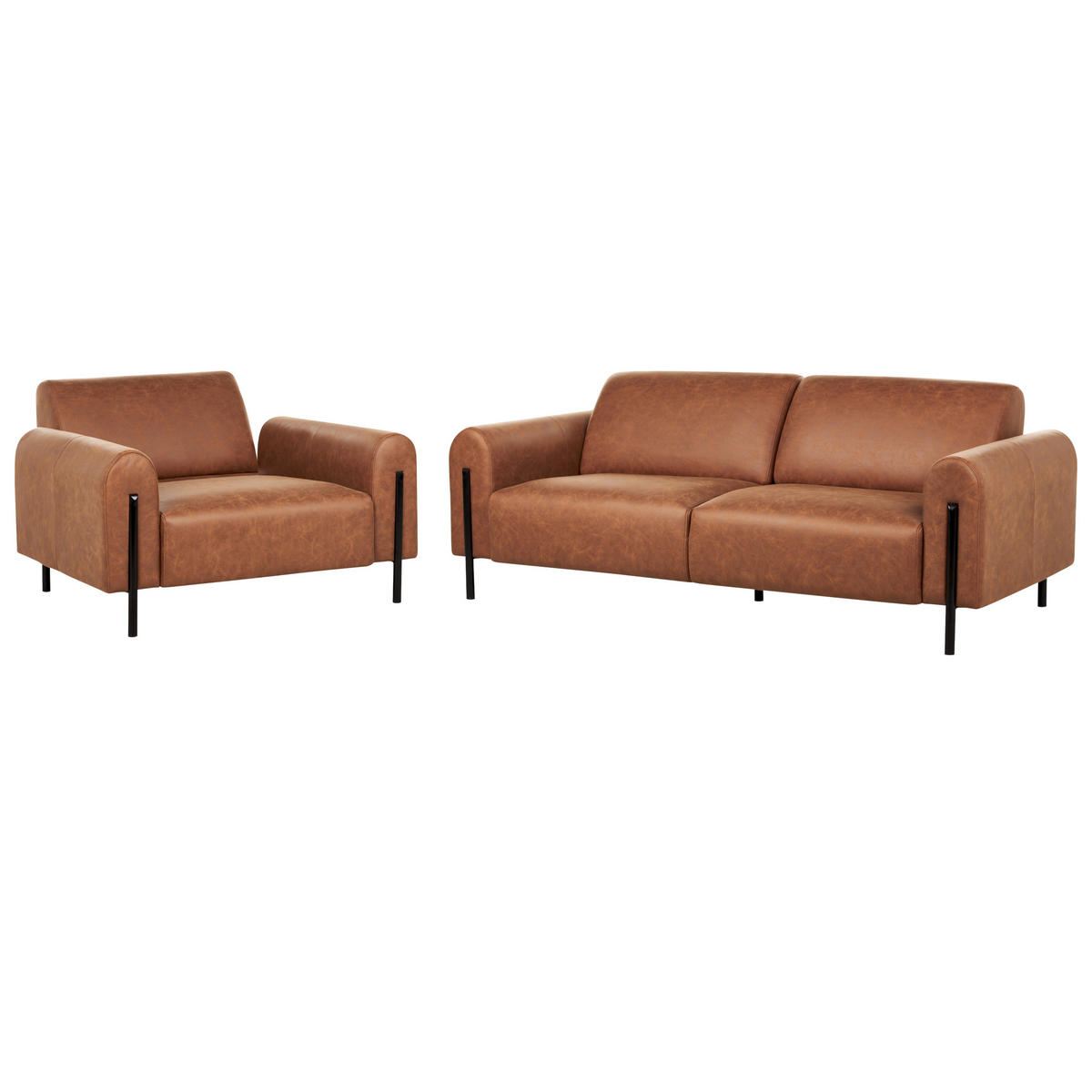 4-SITZER-SOFA Set Lederoptik goldbraun Askim - Rotbraun/Schwarz, Textil (122/122/207cm) - Beliani