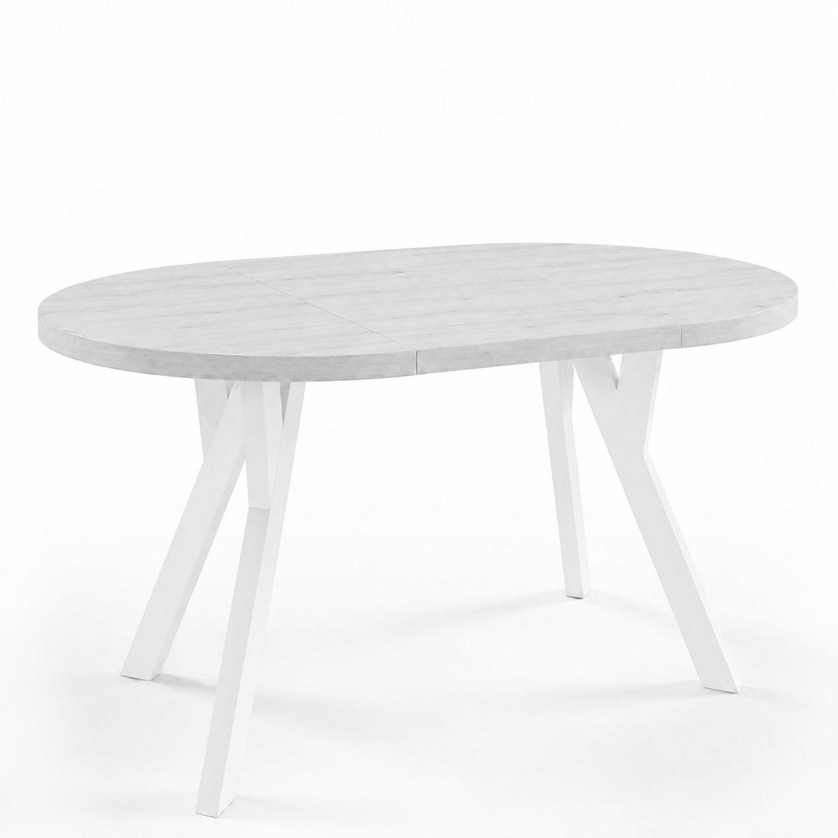 ESSTISCH ausziehbar rund ATO, 100-140 cm, Dekor Sosna, weiße Holzbeine - Weiß/Kieferfarben, Holzwerkstoff/Buchenholz (100/100/77cm) - VENASI MÖBEL