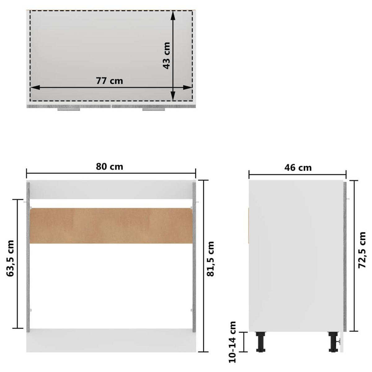 KÜCHENUNTERSCHRANK Lyon 80/46/81,5 cm aus Holzwerkstoff Grau Sonoma Dekor - Grau, Holz/Metall (80/81.5/46cm) - vidaXL