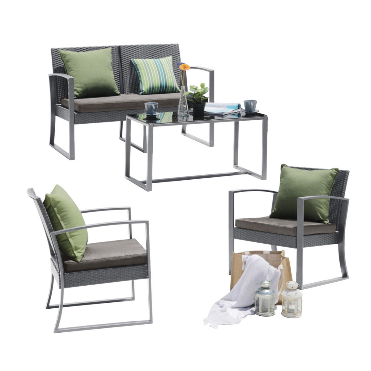 GARTENSET Lois XL Grau/Grau - Grau, Kunststoff - SVITA