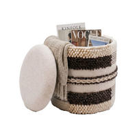 SITZHOCKER RHONE, Stoff, mit Textilbezug, mit Stauraum, Beige-Braun, Ø 40 x 45 cm - Beige/Creme, Textil (40/45/40cm) - KADIMA DESIGN