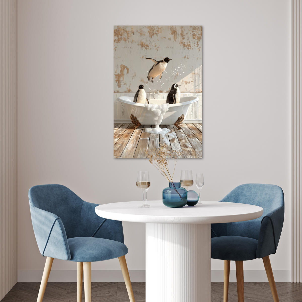 POSTER Vintage - Pinguin - Badewanne - Schaumstoff 40x60 cm - Schwarz, Papier (40/60/0.1cm) - MuchoWow