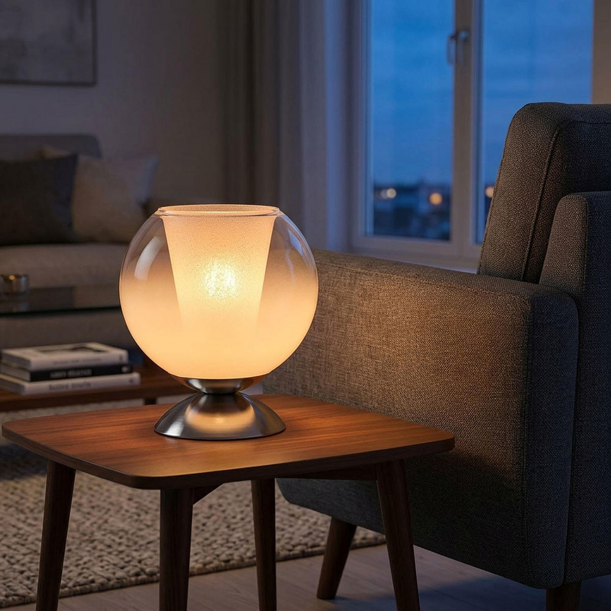 LED TISCHLEUCHTE BARRY Metall, Glas, Silber, E27, Lesefunktion - Silberfarben, Glas (18/18/19cm) - Globo Lighting