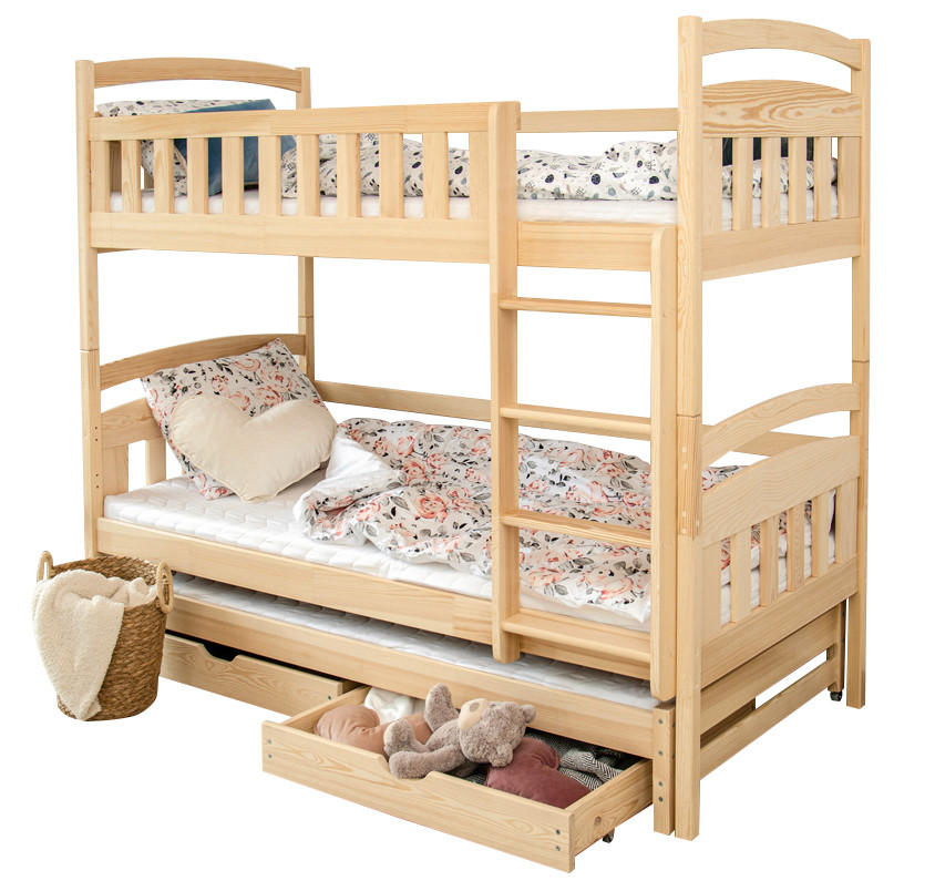 ETAGENBETT 90x200 cm mit Ausziehbett, zwei Schubladen & drei Matratzen in Natur - Naturfarben, Holz (90/200cm) - Kids Collective