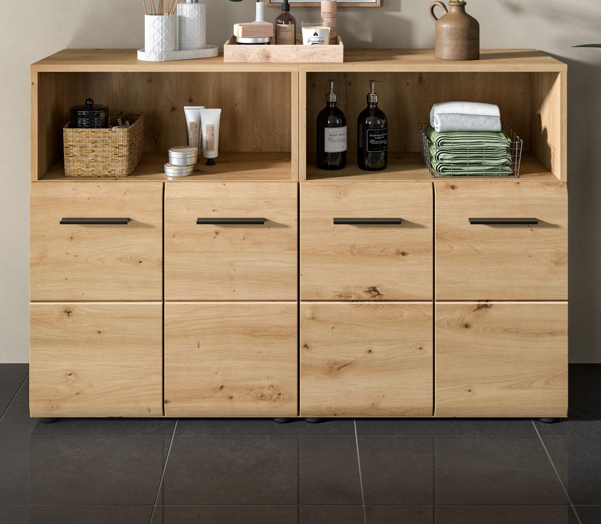 BADKOMMODE Set Eiche Artisan, 2x Badkommode 60 x 80 cm, Cover - Schwarz/Eiche Artisan, Holzwerkstoff/Kunststoff (120/80/30cm) - Inn.Furn