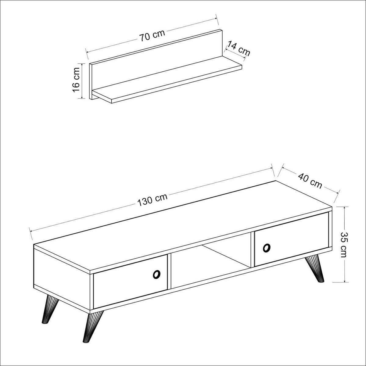 LOWBOARD Egebjerg mit Wandregal - Weiß, Holzwerkstoff/Kunststoff (70/16/14cm) - [en.casa]