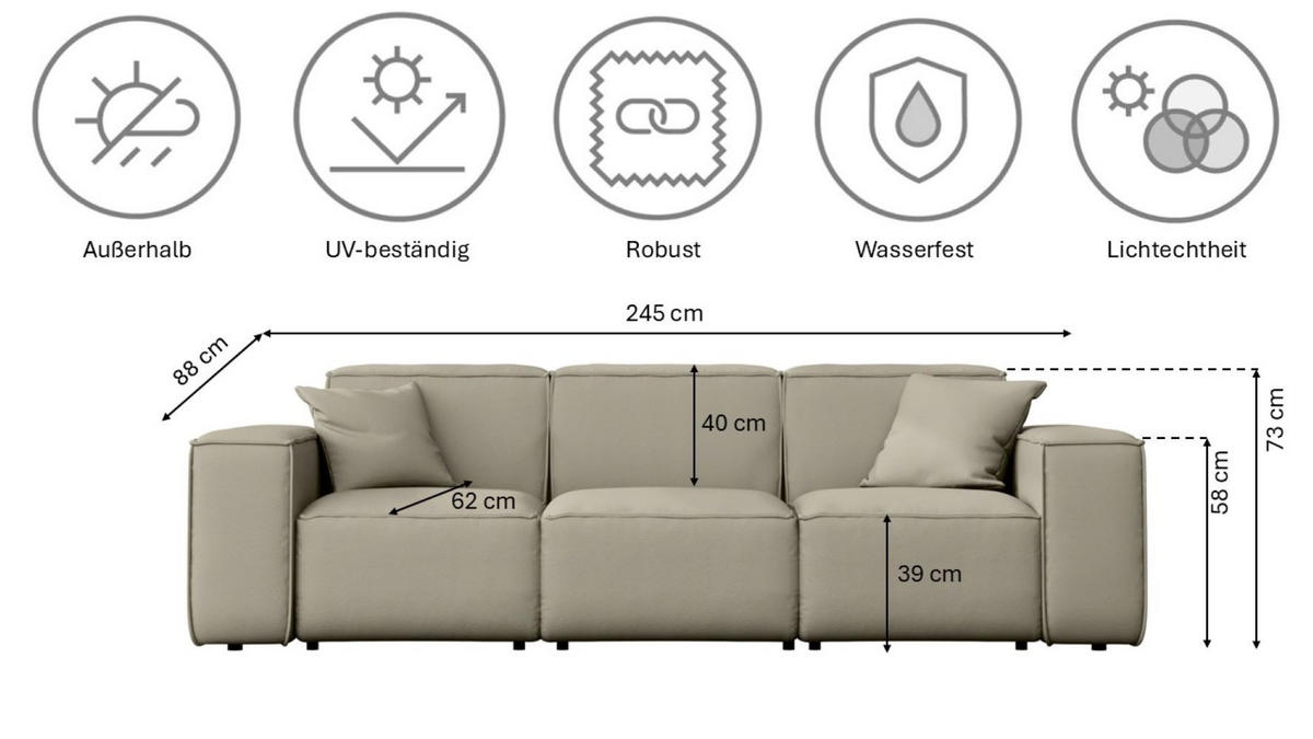 LOUNGEGARNITUR 3 2 1 Gartenmöbel, MALIBU Stoff Odyssey Dunkelbeige - Sandfarben, Holz - Kaiser Möbel