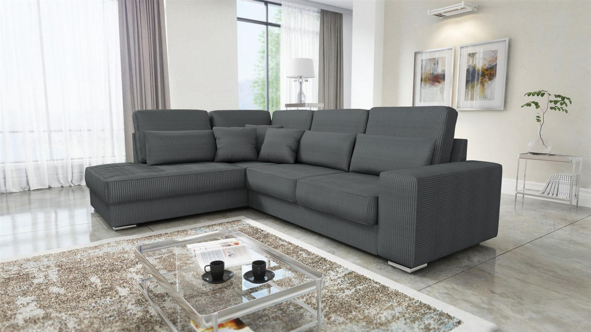 ECKSOFA Nevio Xl In Scala - Dunkelgrau, Holzwerkstoff/Textil (312/226cm) - Fun Möbel