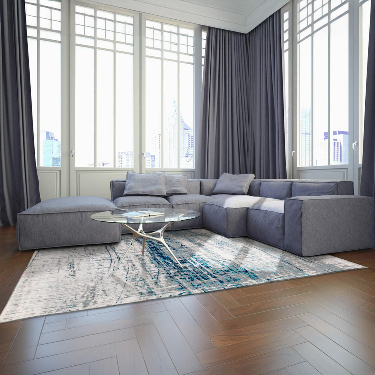 TEPPICH Bronx Azurite Mad Men 200/280 cm - Blau, Textil (200/280cm) - Louis De Poortere