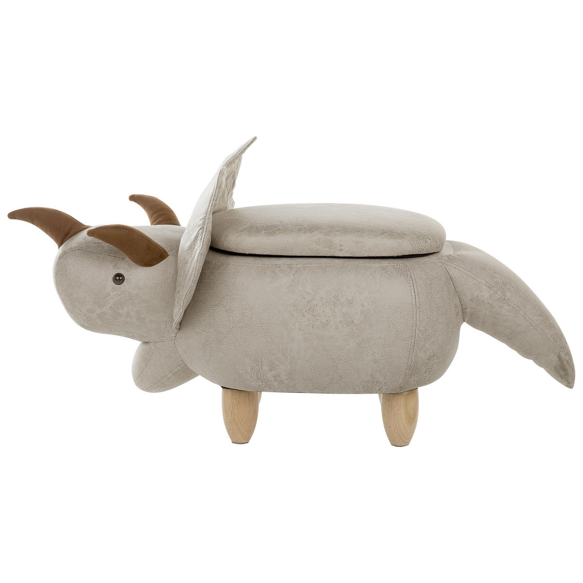 TIERHOCKER Triceratops 42/92/56 cm - Grau, Kunststoff/Textil (92/56/42cm) - Beliani