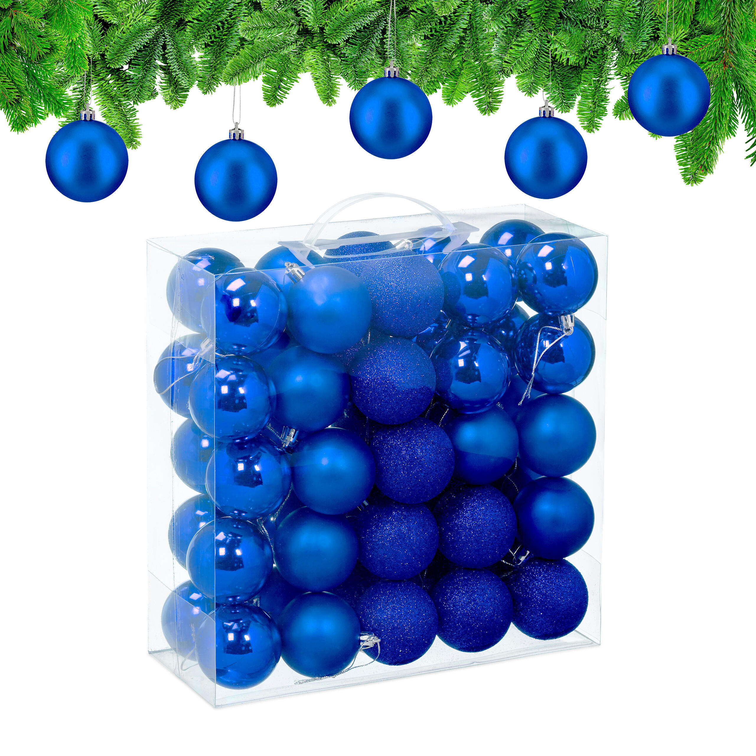 50XWEIHNACHTSKUGELN - Blau, Kunststoff (6/7/6cm) - Relaxdays