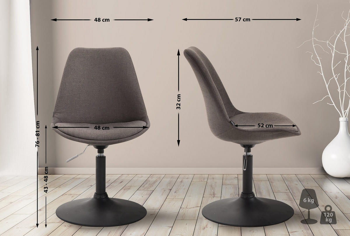 DREHSTUHL Stoff dunkelgrau - Dunkelgrau/Schwarz, Textil/Metall (48/76/57cm) - CLP