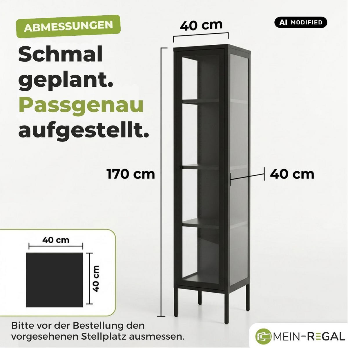 SCHMALE ECK-VITRINE GLASGOW Metall Schwarz 40/40/170 cm - Schwarz, Metall (40/170/40cm) - Mein-Regal