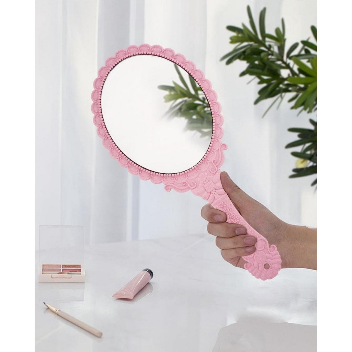 TASCHENSPIEGEL Rosa Vintage Make-up Haarpflege - Pink, Kunststoff (11.4/3/22.8cm) - MCBOSON