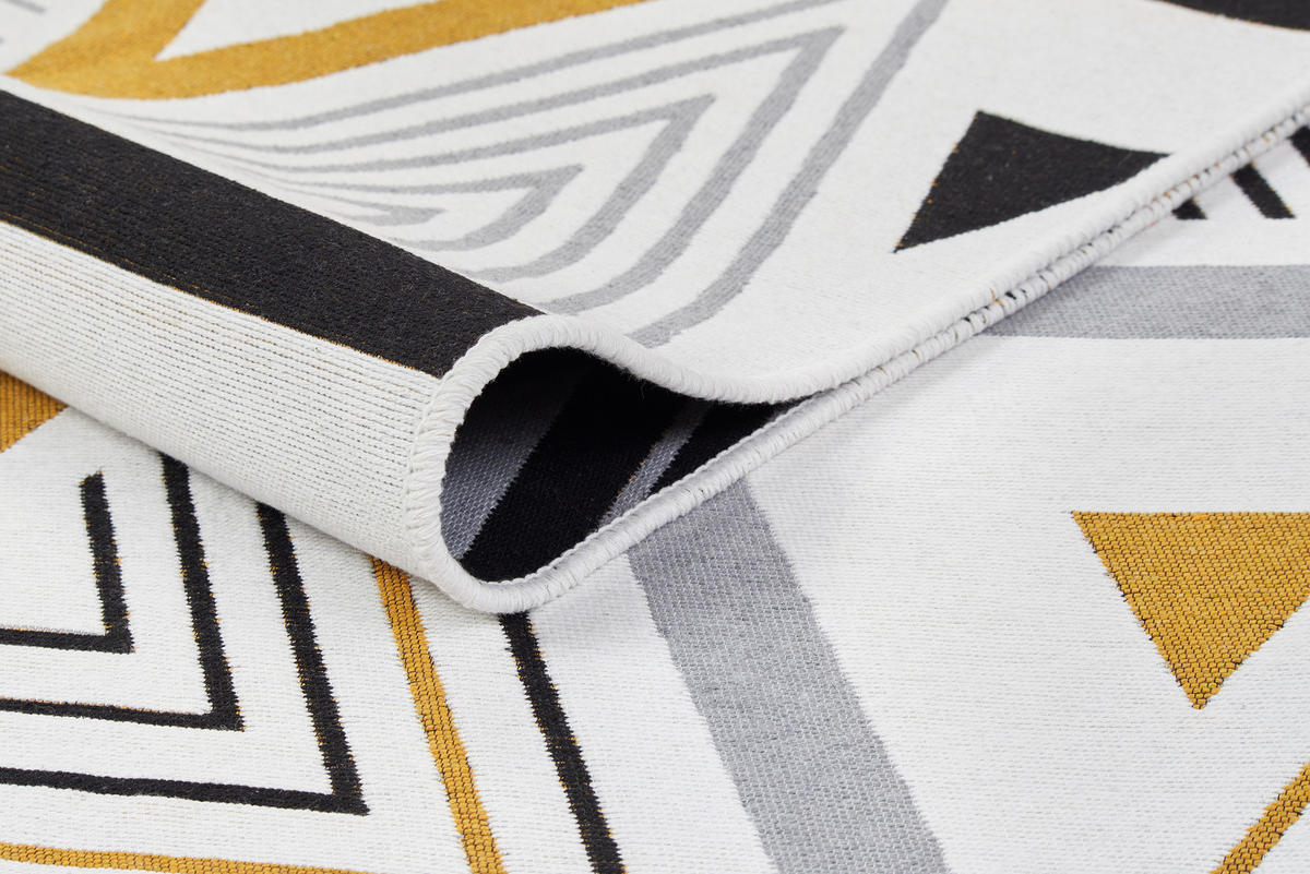 TEPPICH AZTECA Grau Dunkelblau Gelb 80/200 cm - Gelb/Dunkelblau, Naturmaterialien (80/200cm) - Tapiso