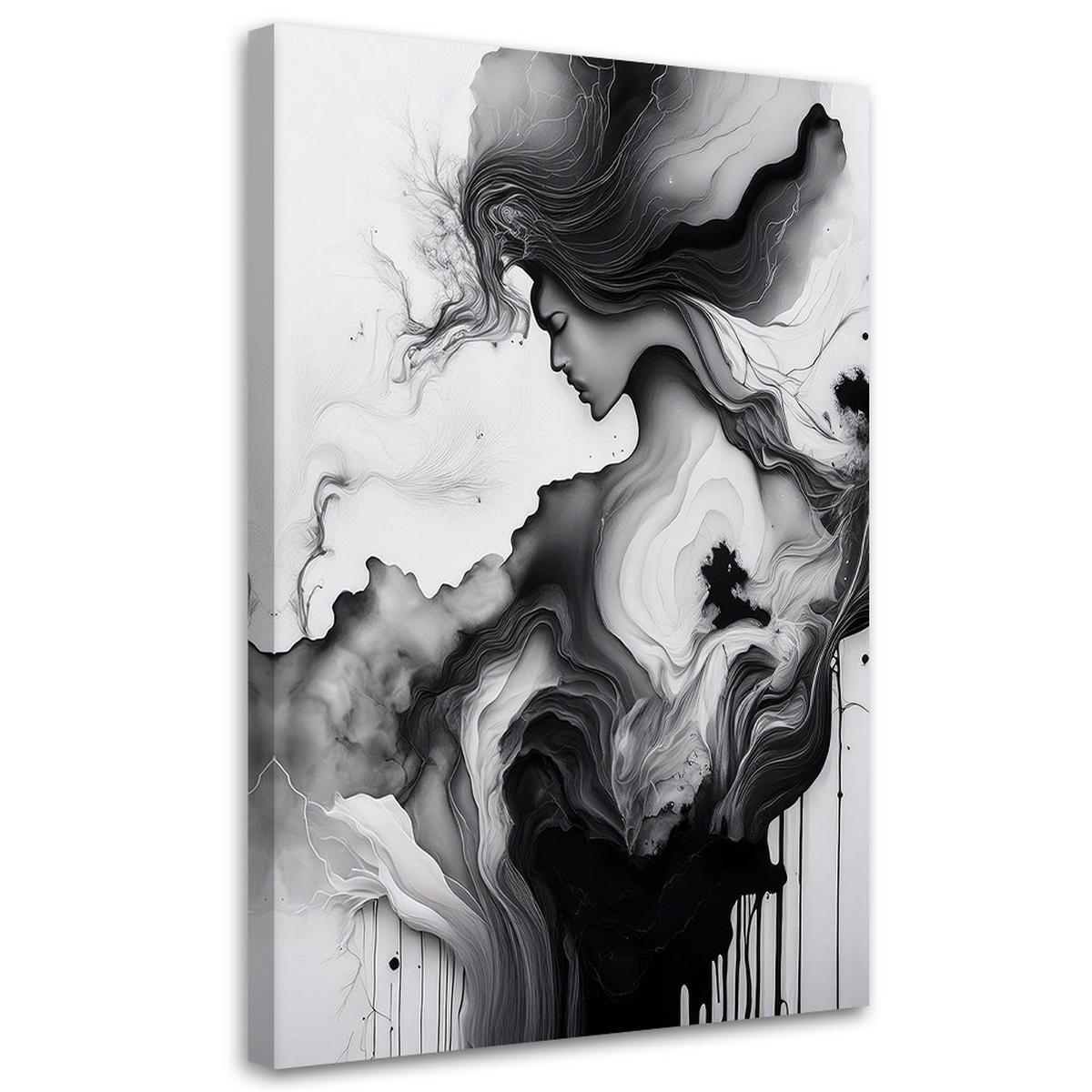 LEINWANDBILD Frau abstrakt schwarz und weiß 40x60cm - Schwarz, Textil (40/60cm) - Feeby