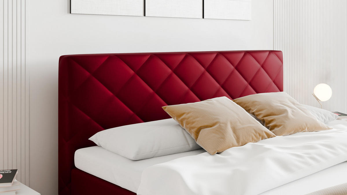 BOXBETT Diamaro 160x200 cm mit Bettkasten und Topper - Rot - Rot, Holz (160/200cm) - Panda Möbel