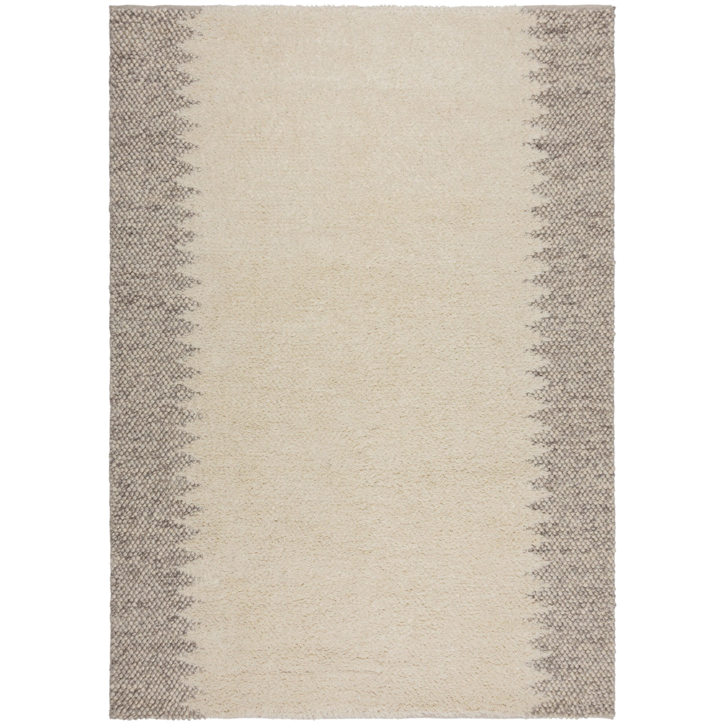 WOLLTEPPICH Handgewebt mit Noppeneffekt und geometrischem Bordürendesign pflegeleicht und strapazierfähig Beige Rechteckig 80x150 - Beige, Textil (80/150cm) - KADIMA DESIGN