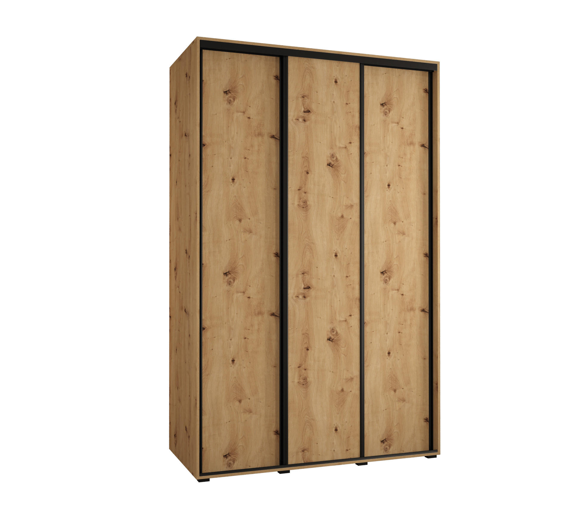 SCHWEBETÜRENSCHRANK 235,2/160/45 3-türig - Schwarz/Eiche Artisan, Holz/Metall (160/235/45cm) - Abiks Möbel