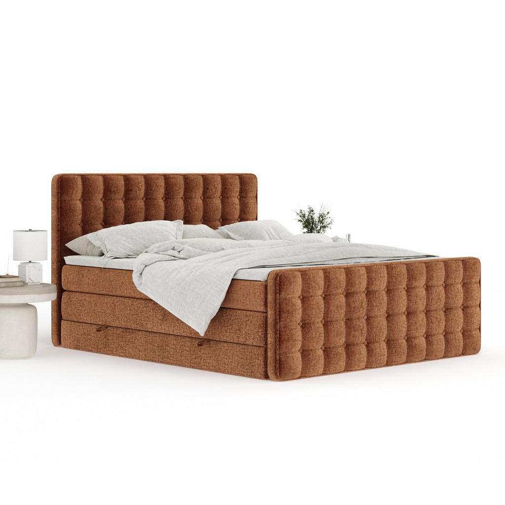 Thumbnail - Maison de Reve Boxspringbett, Kupfer, Textil, Buche, Kiefer, H3 + H4, 7-Zonen, Höhe ca. 40 cm, 140x200 cm, Handmade in E...