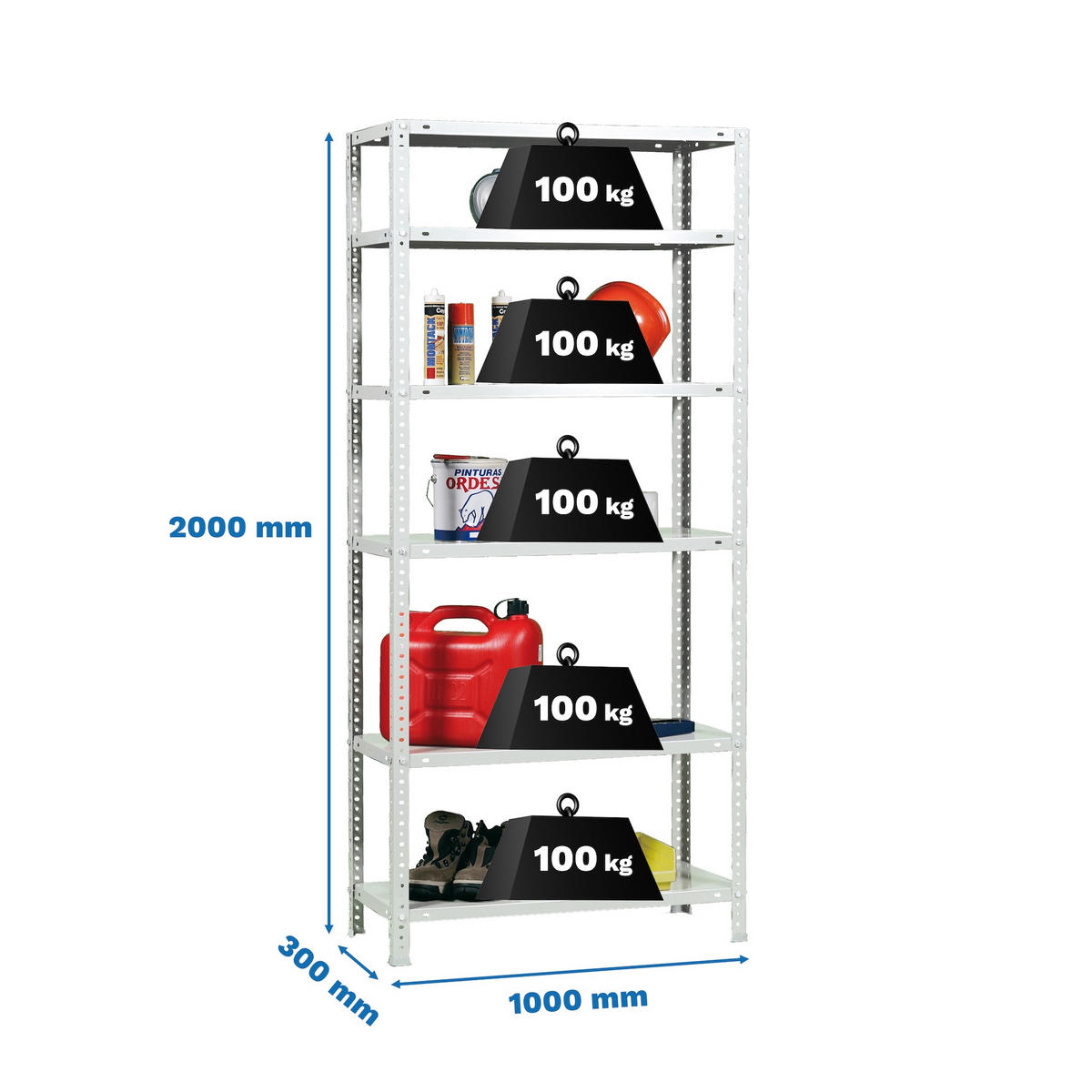 SCHRAUBREGAL PANDA TALL | HxBxT 200x100x30cm | 6 Fachböden | Fachlast 100kg | Weiß - Weiß, Metall (100/200/30cm) - PROREGAL