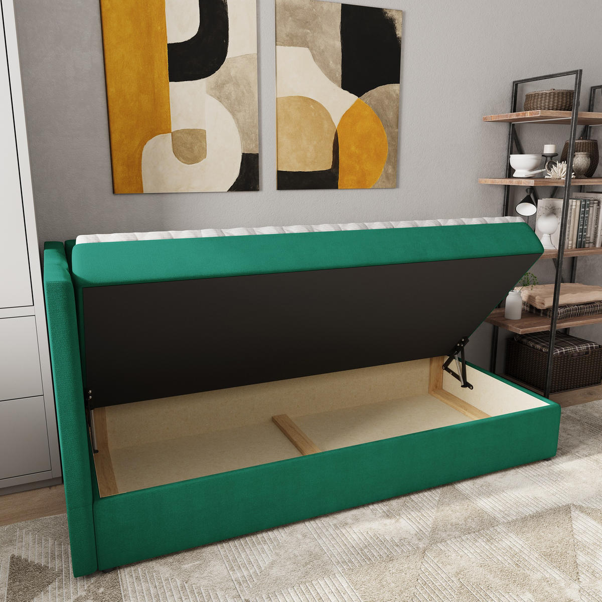 BOXBETT BEVE 80x200 cm mit Matratze und Topper, H2+H3 - Grün - Grün, Holz (80/200cm) - MASSENO