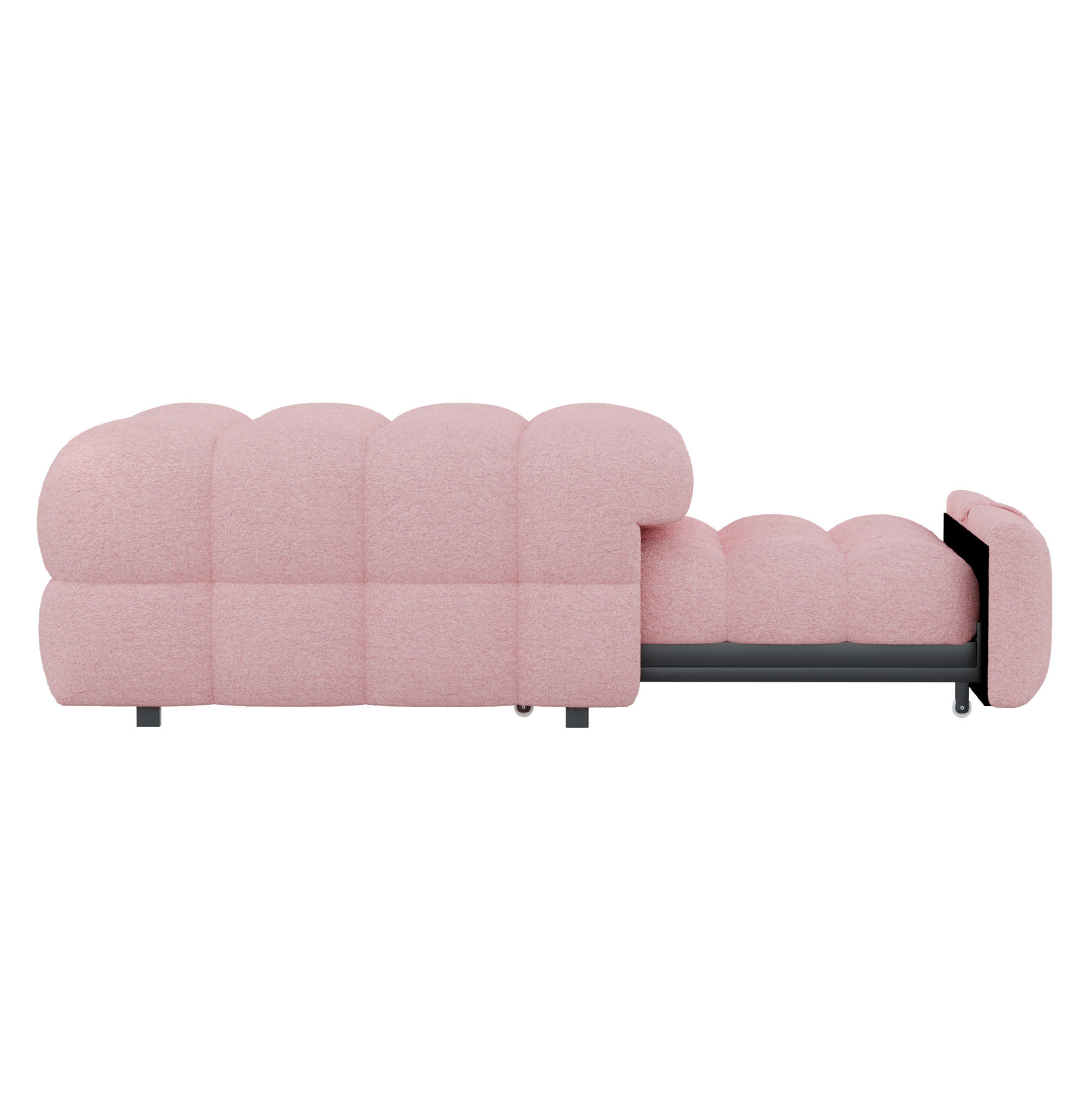 BETT aus Teddy-Stoff 90x180 cm Rosa 2-in-1 ausziehbar als Fußhocker und Gästebett - Rosa, Textil (70/180cm) - Modfu