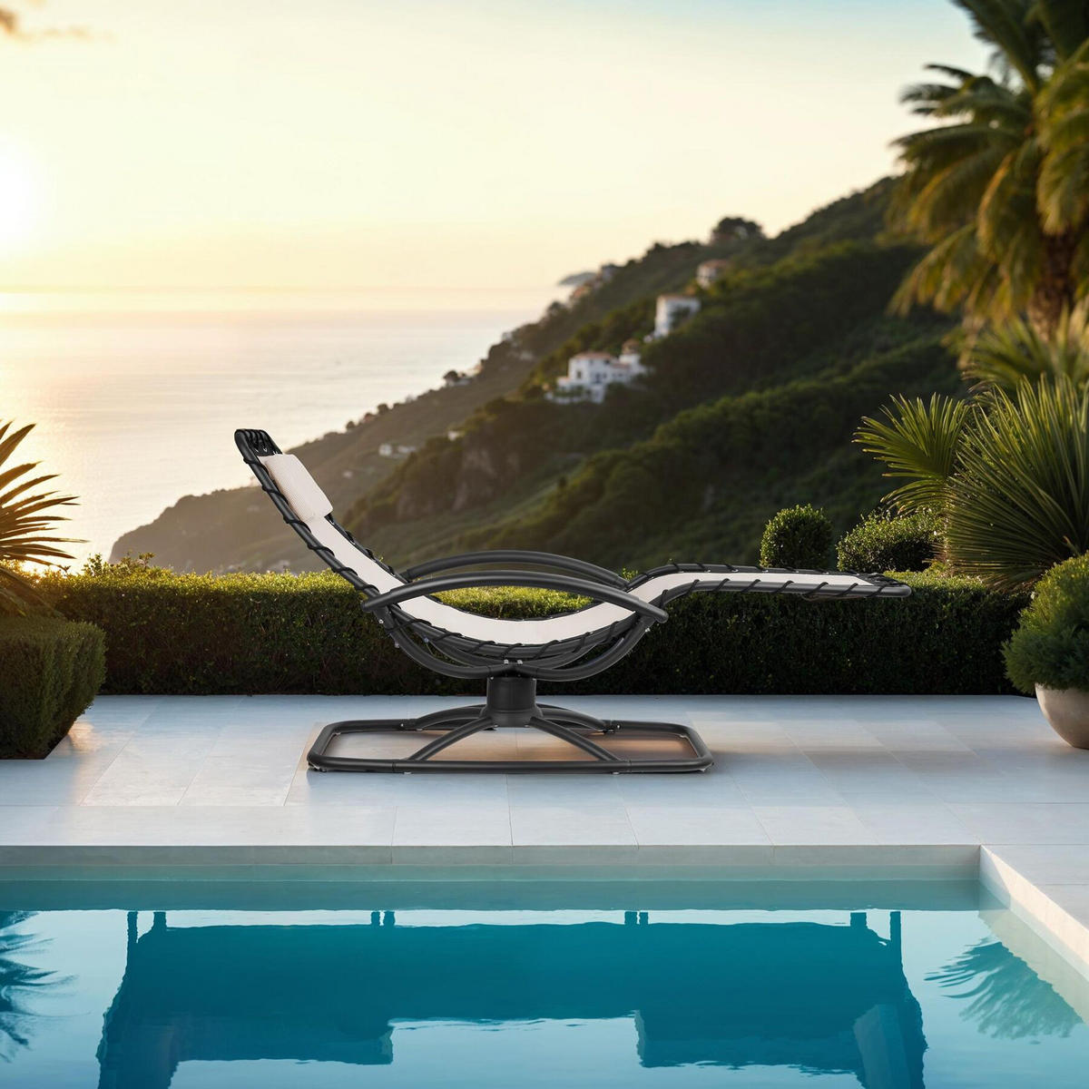 GARTENLIEGE 2er Set Toulon, Schwingfunktion, Kopfpolster, 77 x 170 x 83 cm, beige - Beige, Textil (77/83/170cm) - tectake